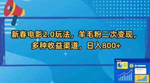 （9057期）新春电影2.0玩法，羊毛粉二次变现，多种收益渠道，日入800+-十一网创