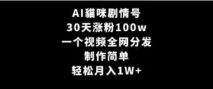 （9114期）AI貓咪剧情号，30天涨粉100w，制作简单，一个视频全网分发，轻松月入1W+-十一网创