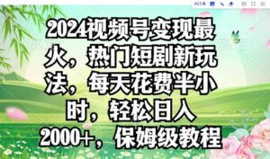 （9161期）2024视频号变现最火，热门短剧新玩法，每天花费半小时，轻松日入2000+，…-十一网创