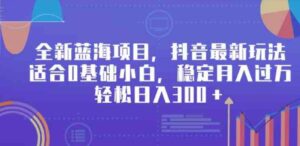 （9242期）全新蓝海项目，抖音最新玩法，适合0基础小白，稳定月入过万，轻松日入300＋-十一网创