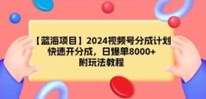 （9309期）【蓝海项目】2024视频号分成计划，快速开分成，日爆单8000+，附玩法教程-十一网创