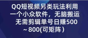 （9493期）QQ短视频另类玩法，利用一个小众软件，无脑搬运，无需剪辑单号日赚500～…-十一网创