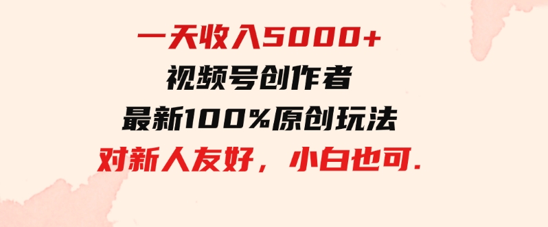 （9568期）一天收入5000+，视频号创作者，最新100%原创玩法，对新人友好，小白也可.-十一网创