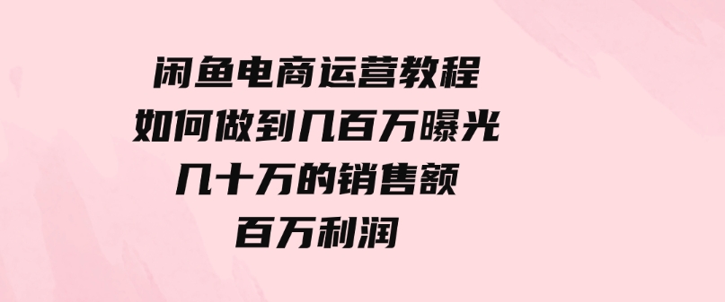 （9560期）闲鱼电商运营教程：如何做到几百万曝光，几十万的销售额，百万利润-十一网创