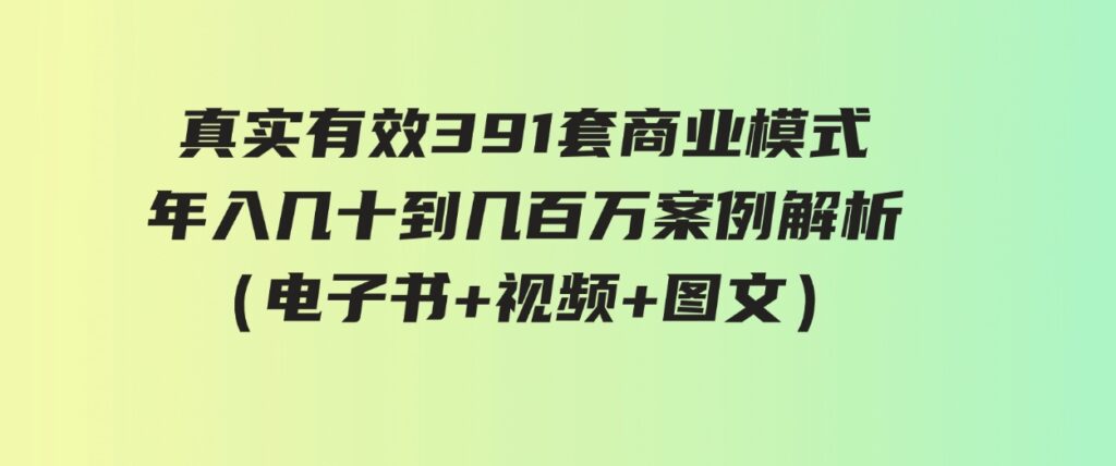 （9607期）真实有效391套商业模式，年入几十到几百万案例解析（电子书+视频+图文）-十一网创