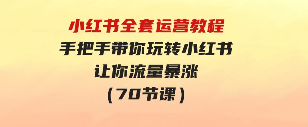 （9624期）小红书全套运营教程：手把手带你玩转小红书，让你流量暴涨（70节课）-十一网创