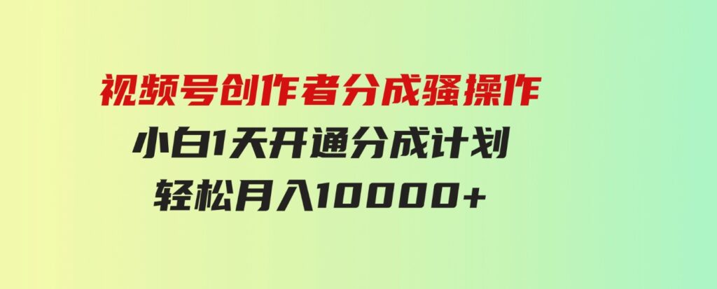 （9656期）视频号创作者分成骚操作，小白1天开通分成计划，轻松月入10000+-十一网创