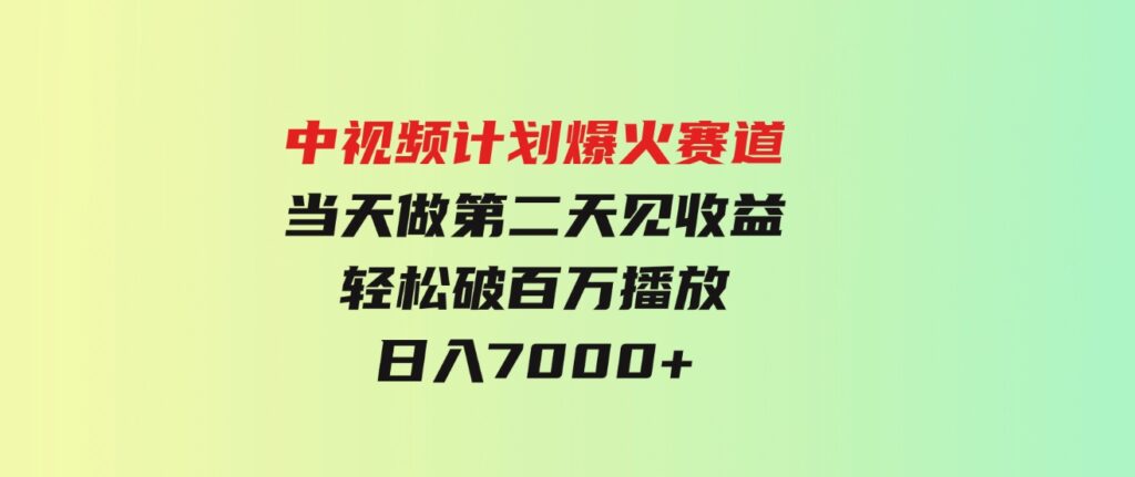 （9773期）中视频计划爆火赛道，当天做，第二天见收益，轻松破百万播放，日入7000+-十一网创