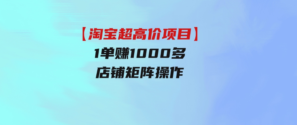 【淘宝超高价项目】1单赚1000多，店铺矩阵操作-十一网创