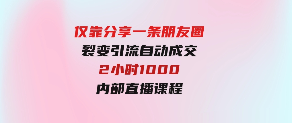 仅靠分享一条朋友圈裂变引流自动成交2小时1000内部直播课程-十一网创