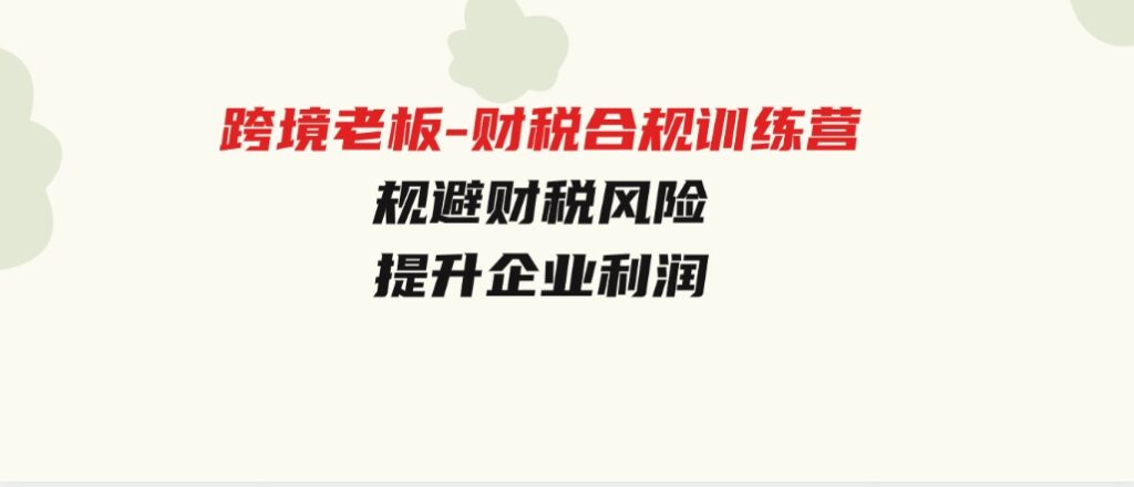 跨境老板-财税合规训练营，规避财税风险、提升企业利润-十一网创