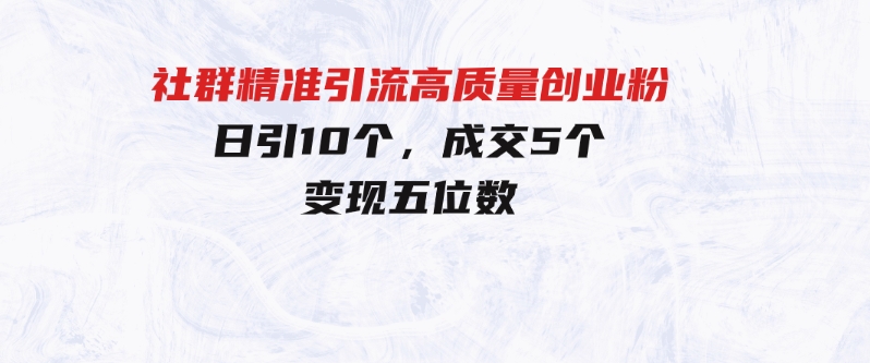 社群精准引流高质量创业粉，日引10个，成交5个，变现五位数-十一网创