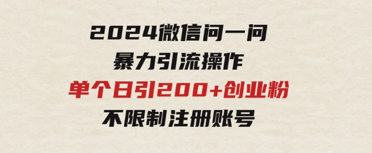 2024微信问一问暴力引流操作，单个日引200+创业粉！不限制注册账号！0封…-十一网创