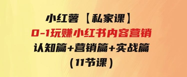 小红薯【私家课】0-1玩赚小红书内容营销，认知篇+营销篇+实战篇（11节课）-十一网创