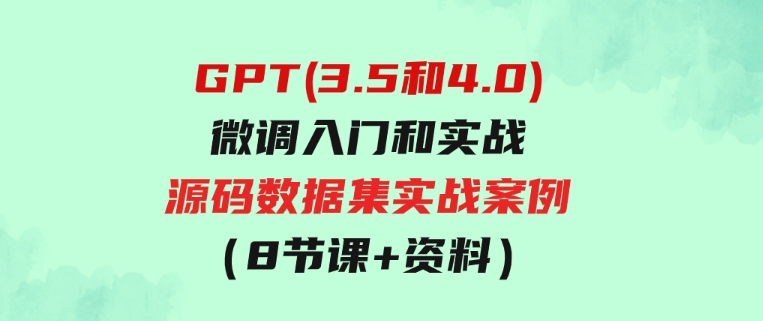 GPT(3.5和4.0)微调入门和实战，源码数据集实战案例（8节课+资料）-十一网创