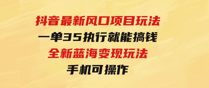 抖音最新风口项目玩法，一单35，执行就能搞钱全新蓝海变现玩法手机可操作-十一网创