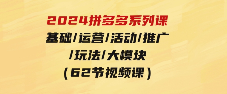 2024拼多多系列课：基础/运营/活动/推广/玩法/大模块（62节视频课）-十一网创