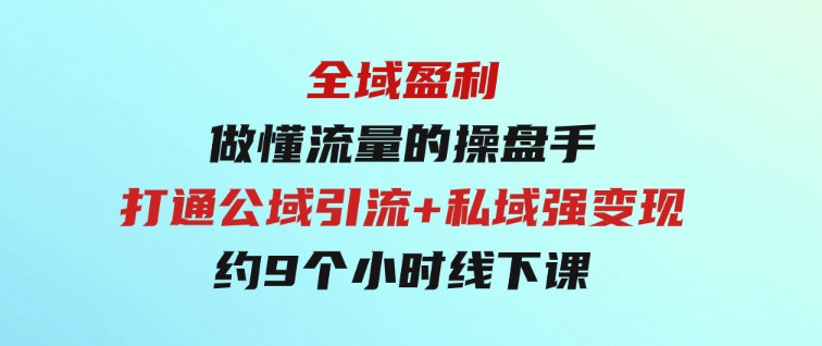 全域盈利·做懂流量的操盘手，打通公域引流+私域强变现，约9个小时线下课-十一网创