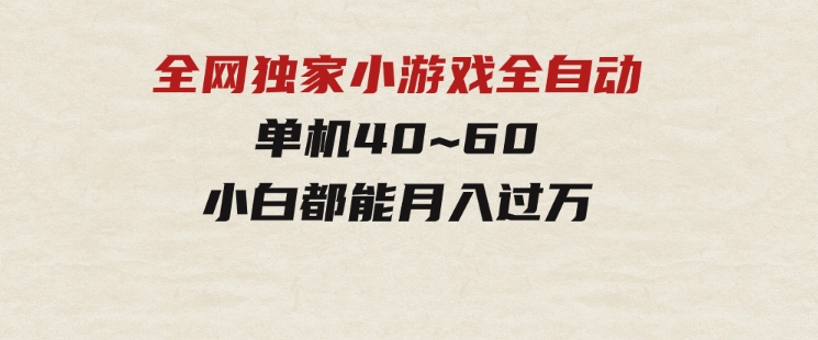 2024最新全网独家小游戏全自动，单机40~60,稳定躺赚，小白都能月入过万-十一网创