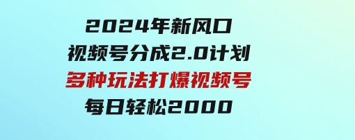 2024年新风口，视频号分成2.0计划，多种玩法打爆视频号，每日轻松2000-十一网创