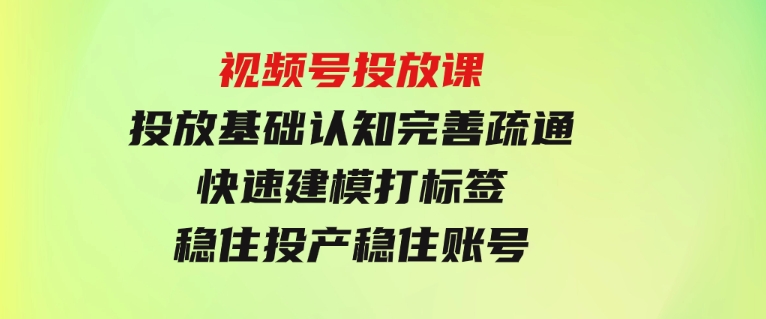 视频号投放课：投放基础认知完善疏通，快速建模打标签，稳住投产稳住账号-十一网创