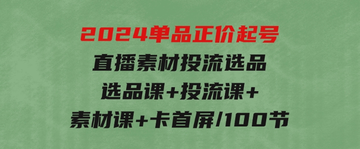 2024单品正价起号，直播素材投流选品：选品课+投流课+素材课+卡首屏/100节-十一网创