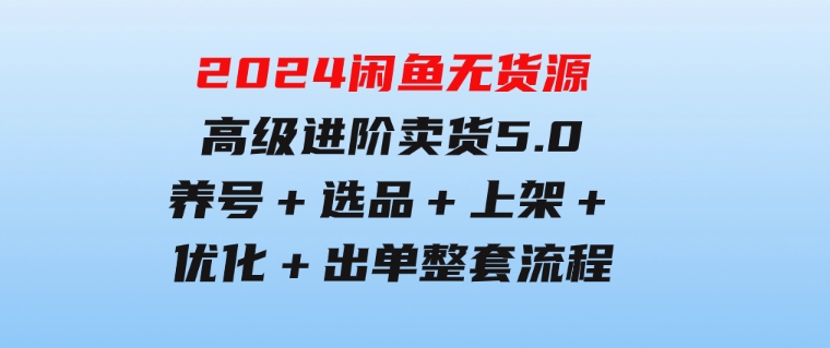 2024闲鱼无货源高级进阶卖货5.0，养号＋选品＋上架＋优化＋出单整套流程-十一网创