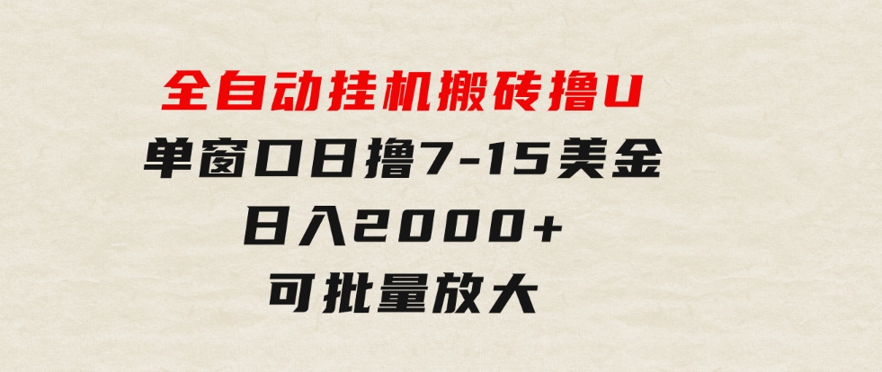 全自动挂机搬砖撸U，单窗口日撸7-15美金，日入2000+，可个人操作，工作…-十一网创