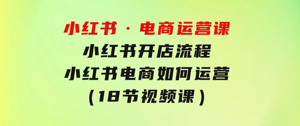 小红书·电商运营课：小红书开店流程，小红书电商如何运营（18节视频课）-十一网创