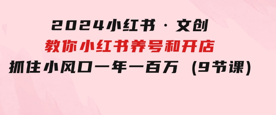 2024小红书·文创：教你小红书养号和开店、抓住小风口一年一百万(9节课)-十一网创