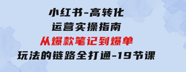 小红书-高转化运营实操指南，从爆款笔记到爆单玩法的链路全打通-19节课-十一网创