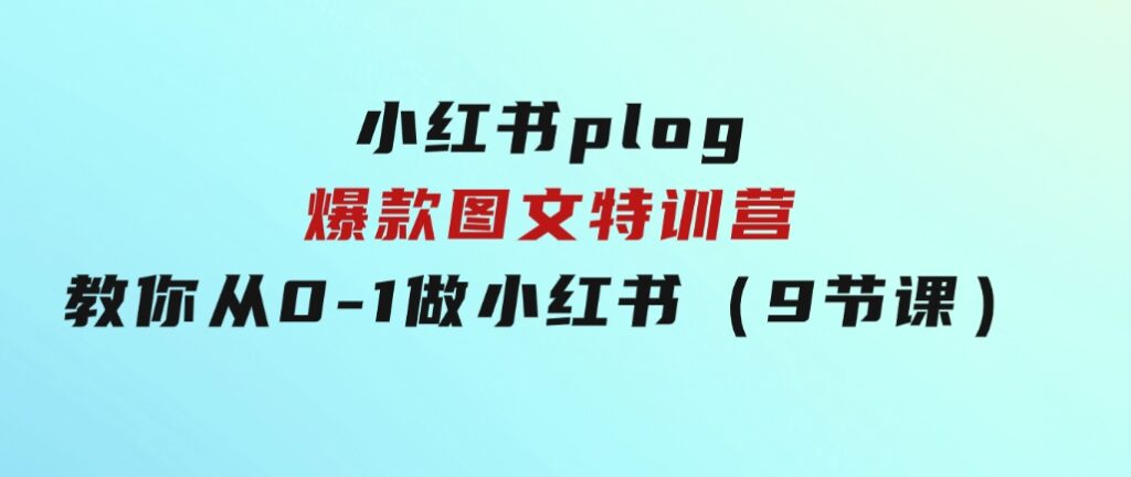 小红书plog爆款图文特训营，教你从0-1做小红书（9节课）-十一网创