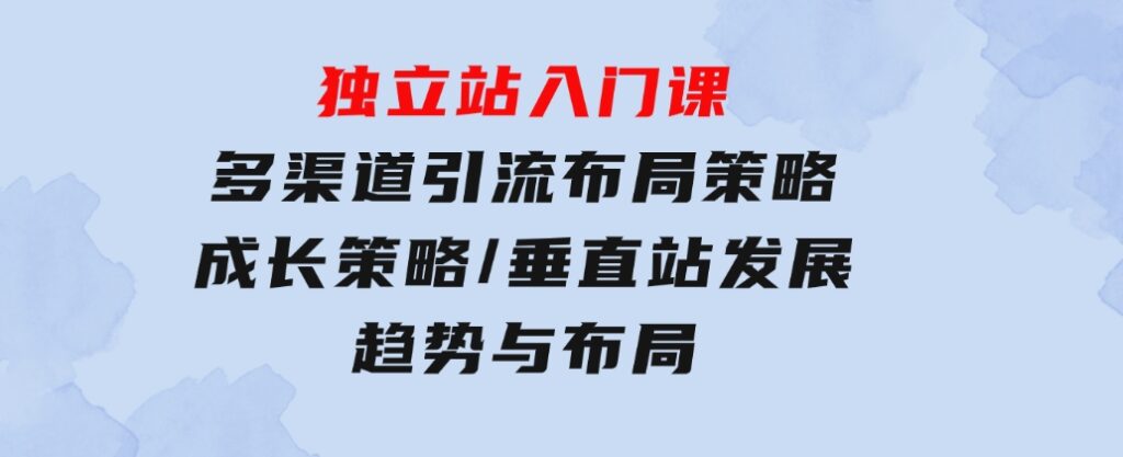 独立站入门课：多渠道引流布局策略/成长策略/垂直站发展趋势与布局-十一网创