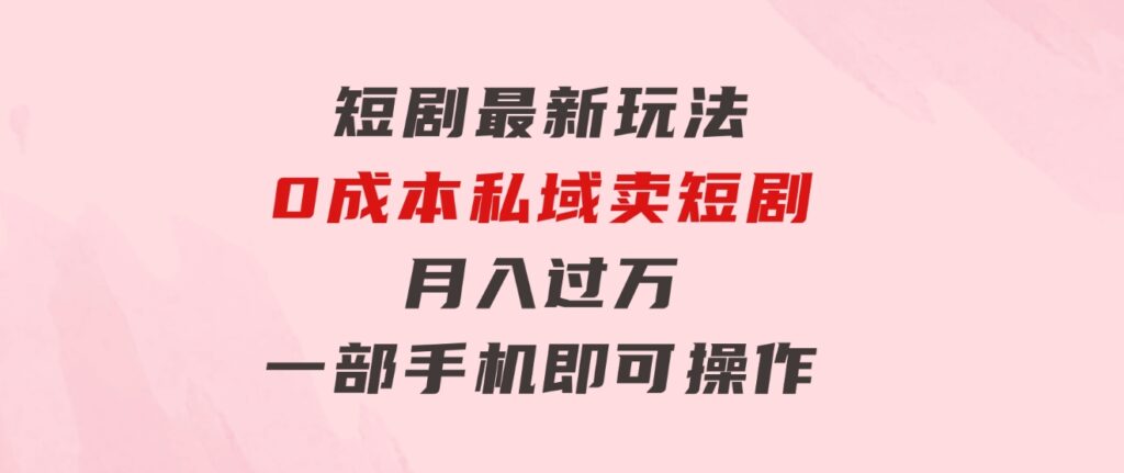 短剧最新玩法0成本私域卖短剧月入过万一部手机即可操作-十一网创