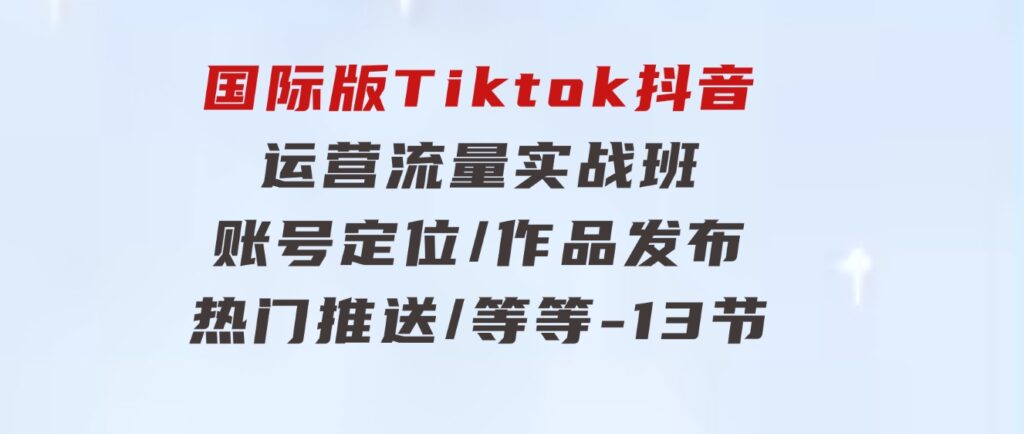 国际版Tiktok抖音运营流量实战班：账号定位/作品发布/热门推送/等等-13节-十一网创