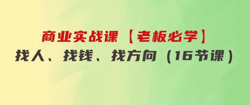 商业实战课【老板必学】：找人、找钱、找方向（16节课）-十一网创