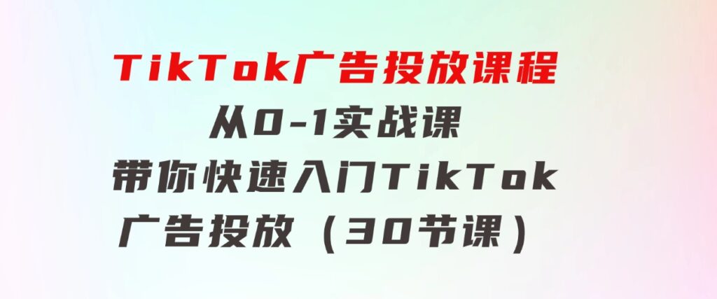 TikTok广告投放课程，从0-1实战课，带你快速入门TikTok广告投放（30节课）-十一网创