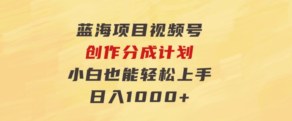 蓝海项目，视频号创作分成计划，小白也能轻松上手，日入1000+-十一网创