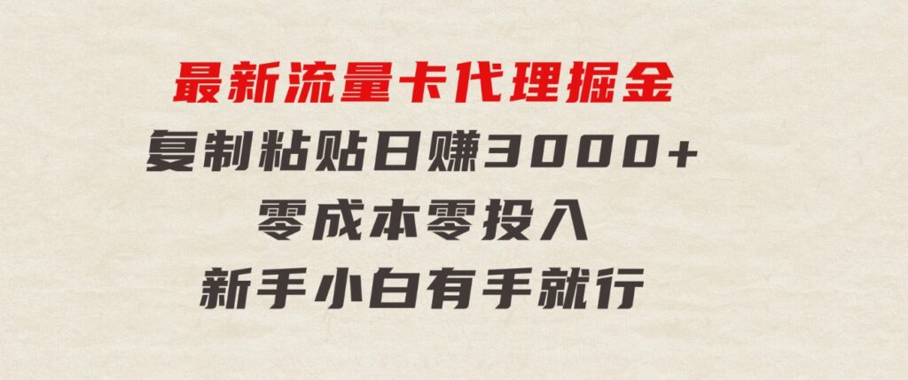 最新流量卡代理掘金，复制粘贴日赚3000+，零成本零投入，新手小白有手就行-十一网创