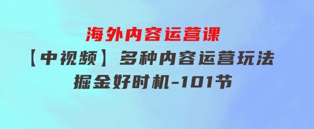 海外内容运营课【中视频】多种内容运营玩法风口正当时掘金好时机-101节-十一网创