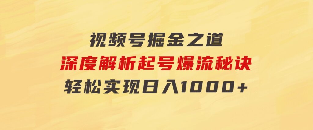 红利无限！视频号掘金之道，深度解析起号爆流秘诀，轻松实现日入1000+！-十一网创