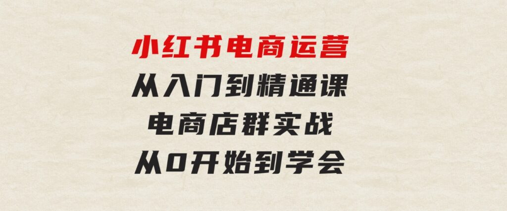 小红书电商运营从入门到精通课，电商店群实战，从0开始到学会-十一网创