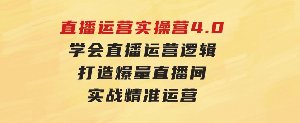 直播运营实操营4.0：学会直播运营逻辑，打造爆量直播间，实战精准运营-十一网创