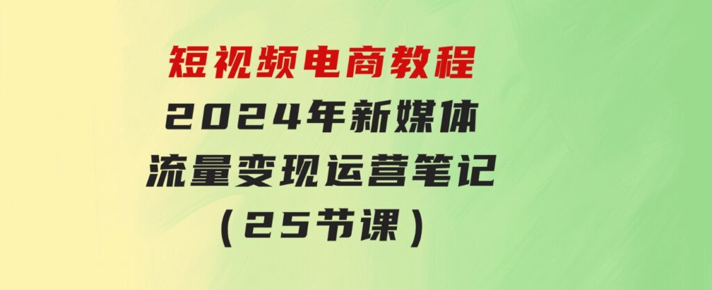 短视频电商教程：2024年新媒体流量变现运营笔记（25节课）-十一网创