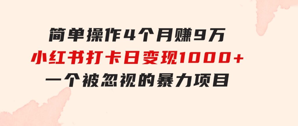 简单操作4个月赚9万！小红书打卡日变现1000+！一个被忽视的暴力项目-十一网创