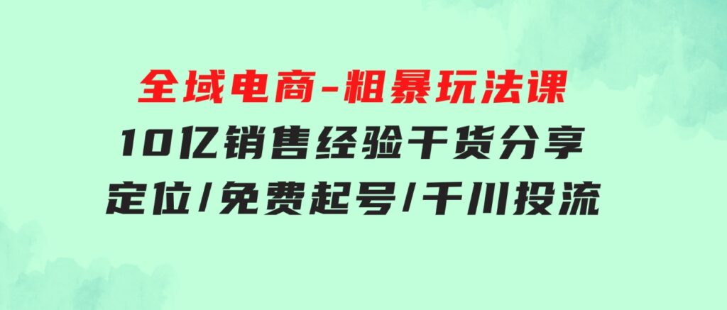 全域电商-粗暴玩法课：10亿销售经验干货分享！定位/免费起号/千川投流-十一网创