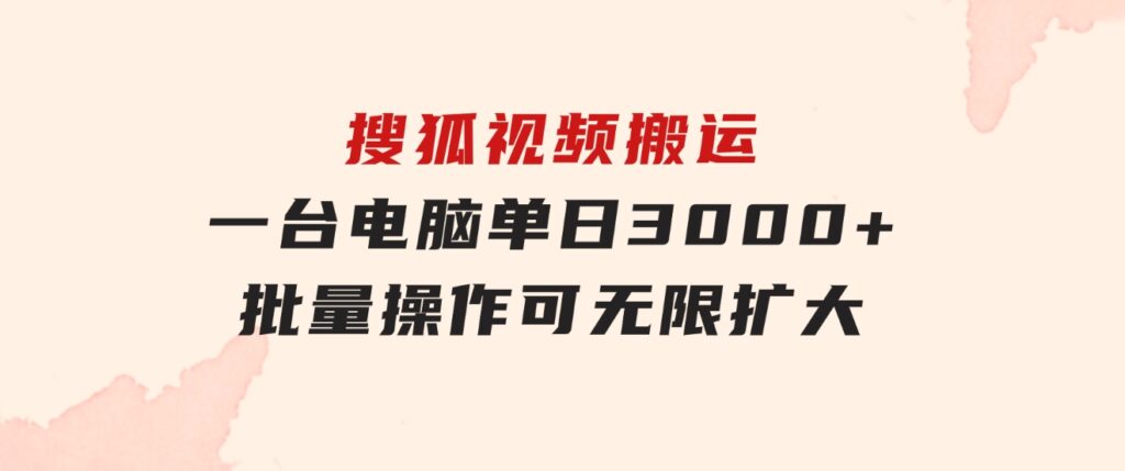 搜狐视频搬运，一台电脑单日3000+，批量操作，可无限扩大-十一网创