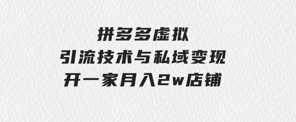 拼多多虚拟-引流技术与私域变现_拼多多教程：开一家月入2w店铺-十一网创