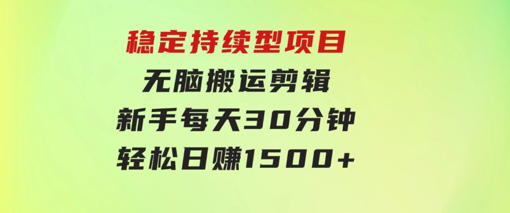 稳定持续型项目，无脑搬运剪辑，新手每天30分钟，轻松日赚1500+！-十一网创