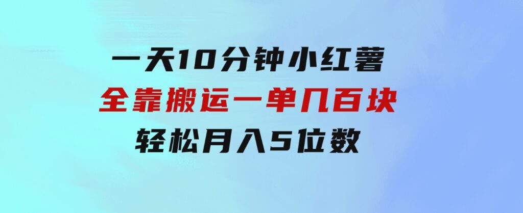 一天10分钟小红薯全靠搬运一单几百块轻松月入5位数-十一网创